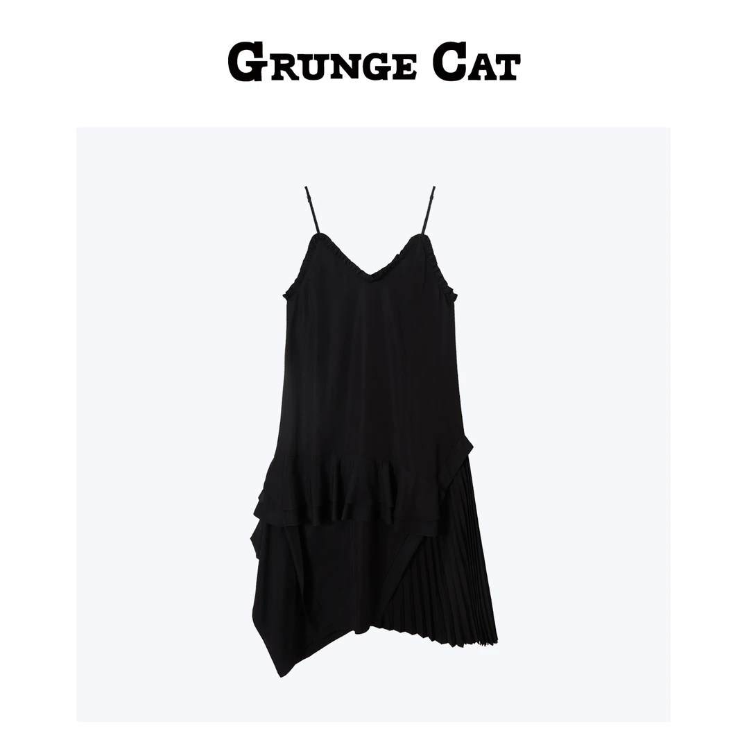 Grunge Cat女士宽松拼接压皱山本耀司风连衣裙