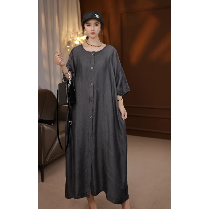 2025夏季新款欧韩时尚休闲慵懒两面可穿牛仔连衣裙女8011