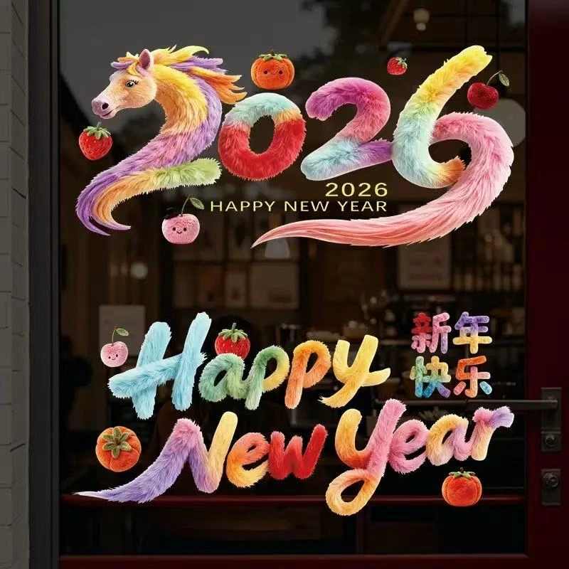 马年窗花贴纸2026新款新年窗贴玻璃贴过年布置装饰春节静电贴门贴