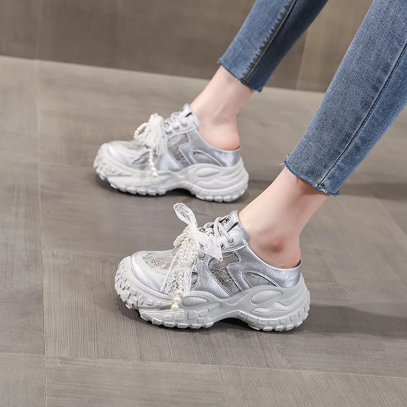 853-3厚底内增高小个子时尚包头拖鞋女2025夏季新款一脚蹬懒人鞋