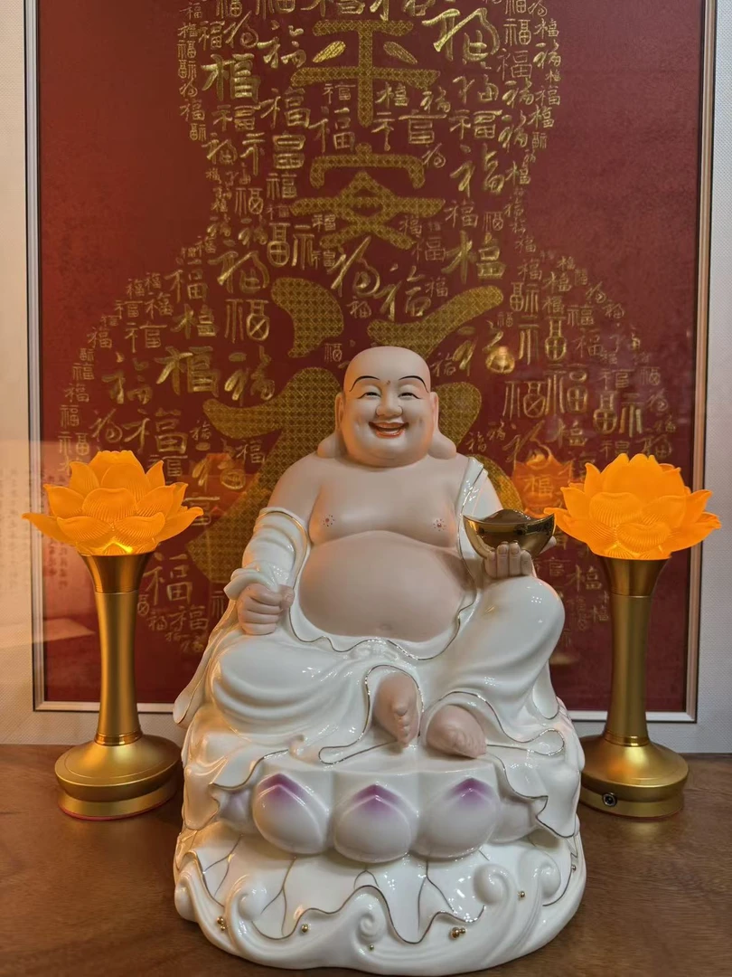 芸梵德化瓷12至19寸水莲描金弥勒佛工艺品摆件