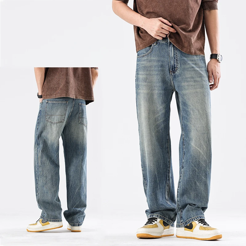 潮牌宽松直筒牛仔裤男装夏季新款美式休闲垂感裤子复古水洗长裤男