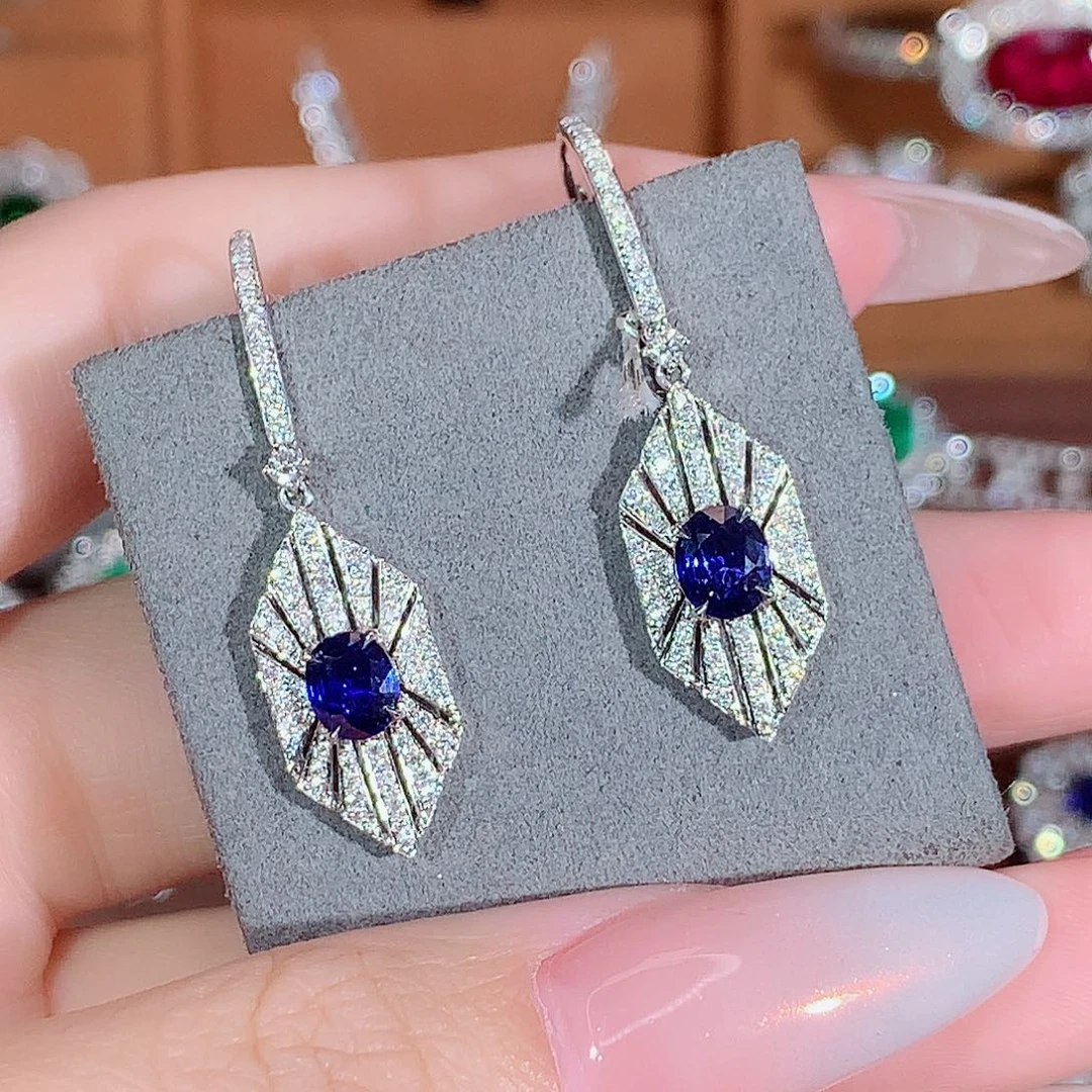 耳饰蓝宝石18K金镶嵌1.28ct/天然宝石/七天无理由