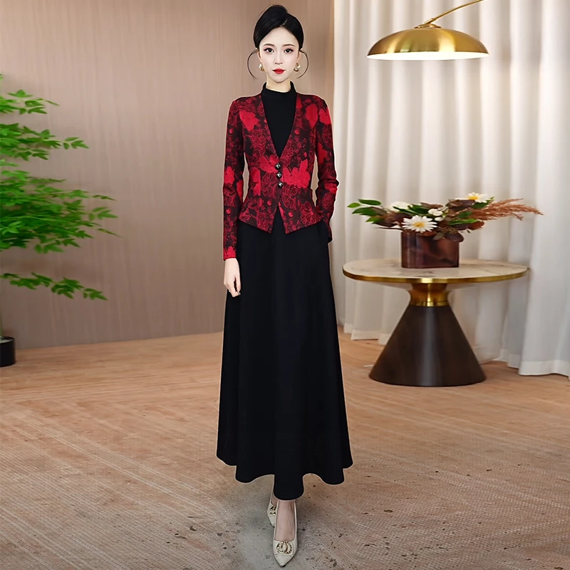 加厚保暖毛呢连衣裙女2025秋冬新款假两件修身裙子高贵洋气长裙