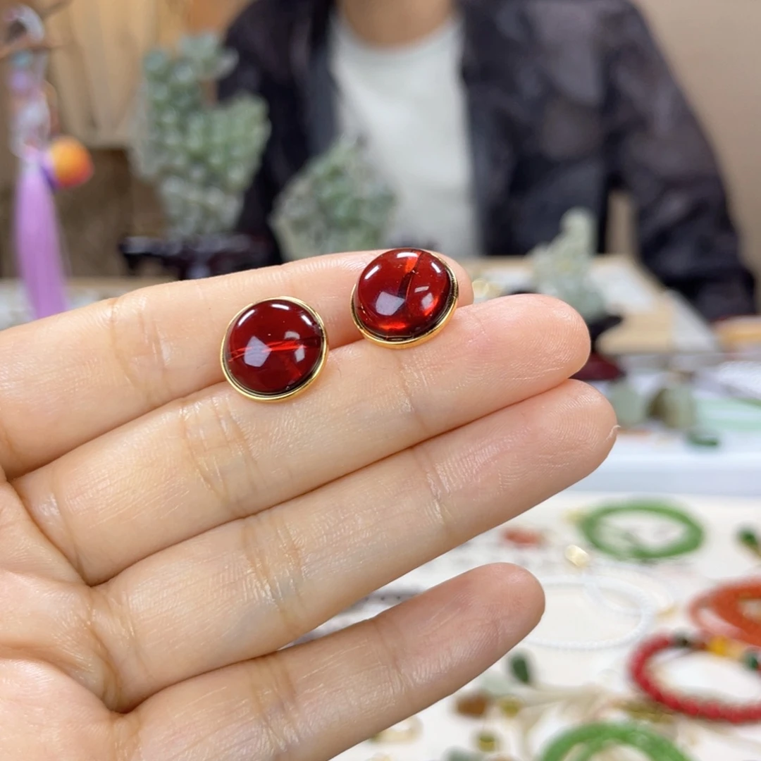银S925镶嵌血珀耳饰血珀