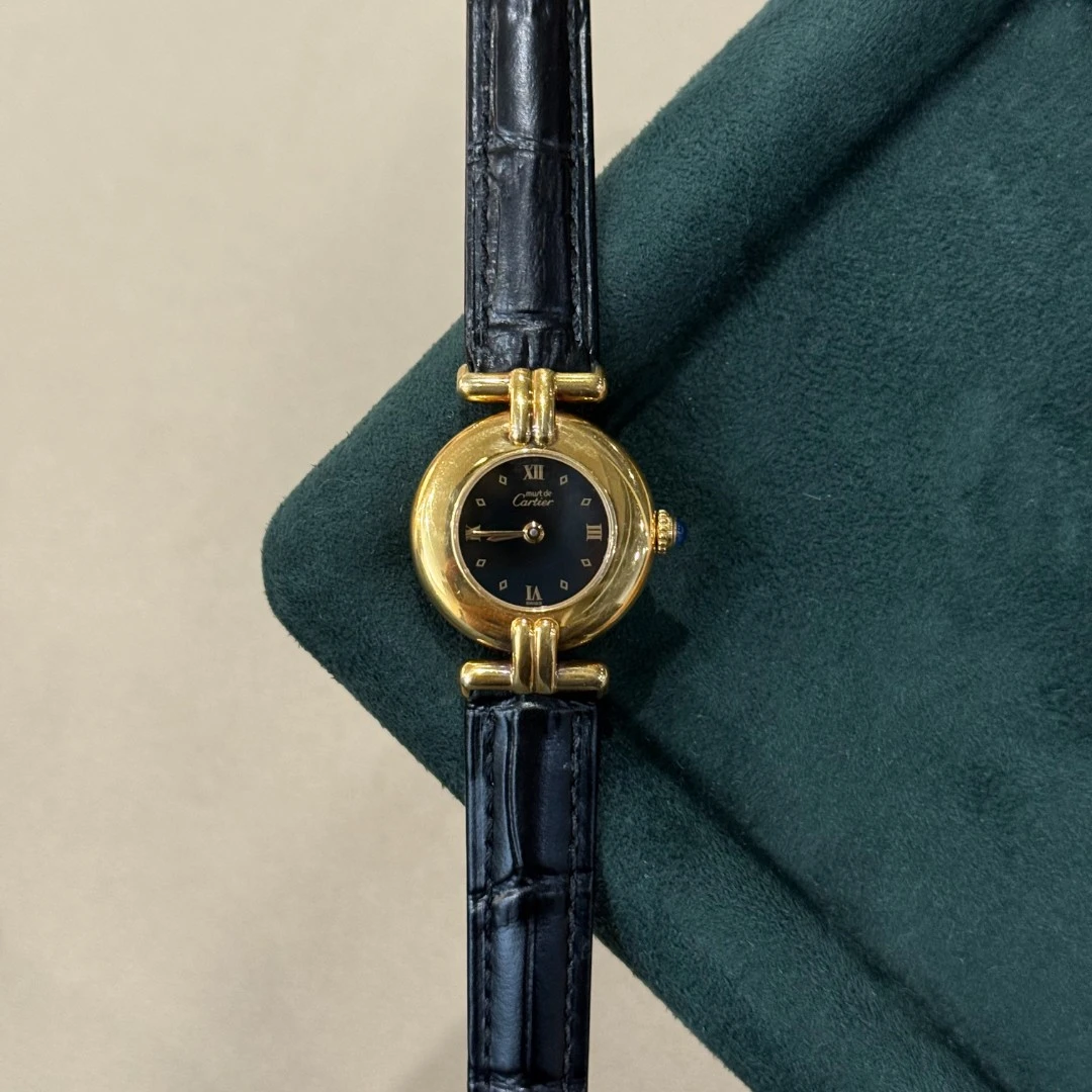 95新 Cartier/卡地亚 小旋风/石英女表/24mm/黑金复古简约金色