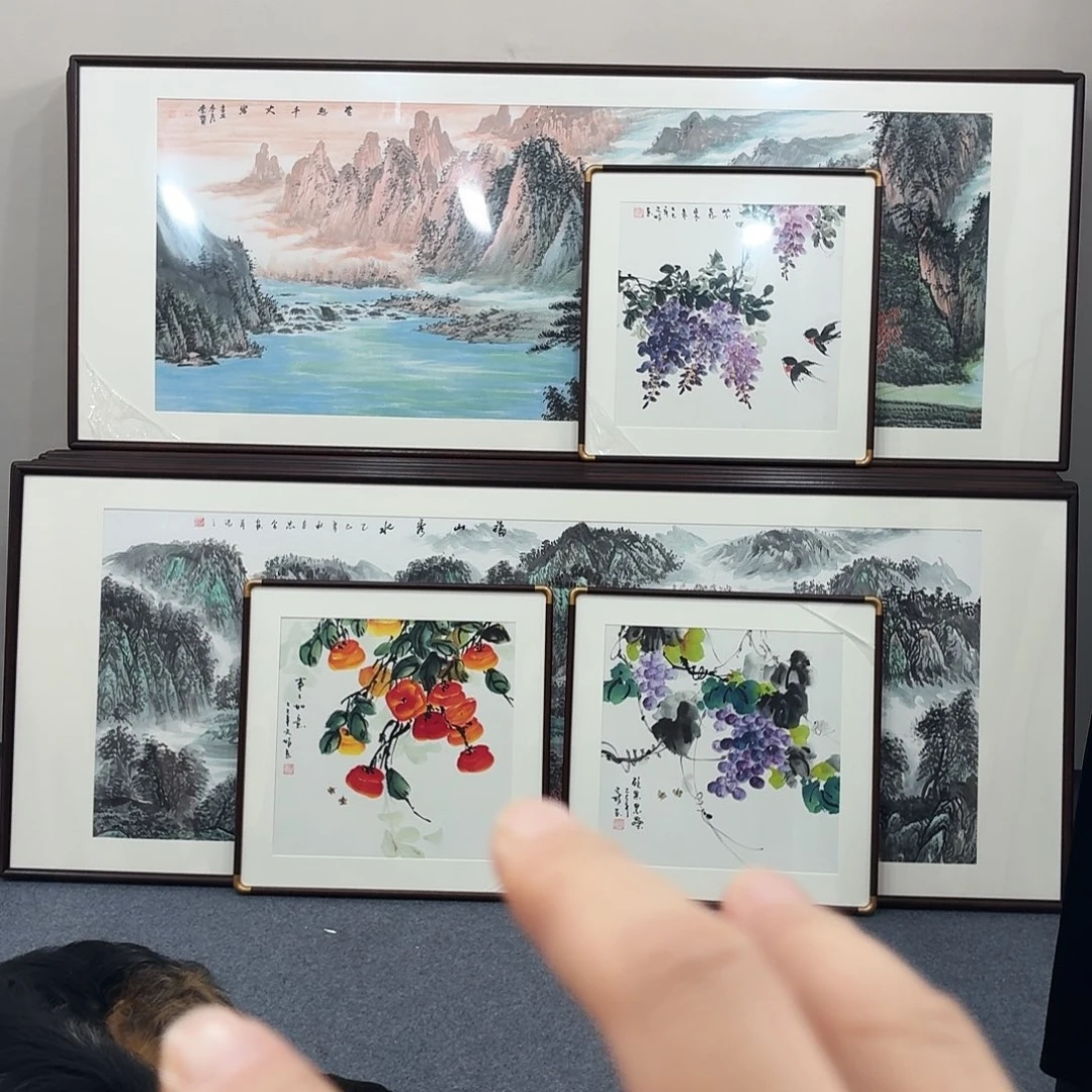 笼***雀国画手绘作品60×60三副