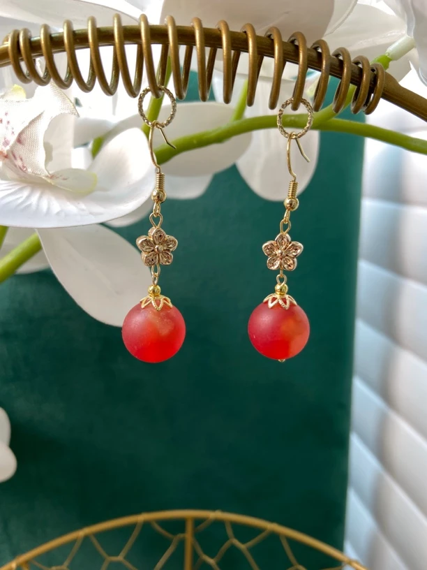 合金树脂耳饰 红色夜明香小花耳饰