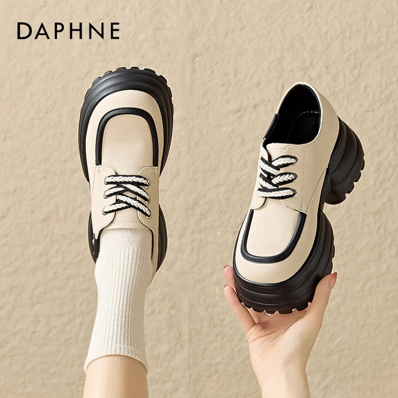 达芙妮松糕厚底乐福鞋女2025春季新款增高小个子英伦风小皮鞋女鞋