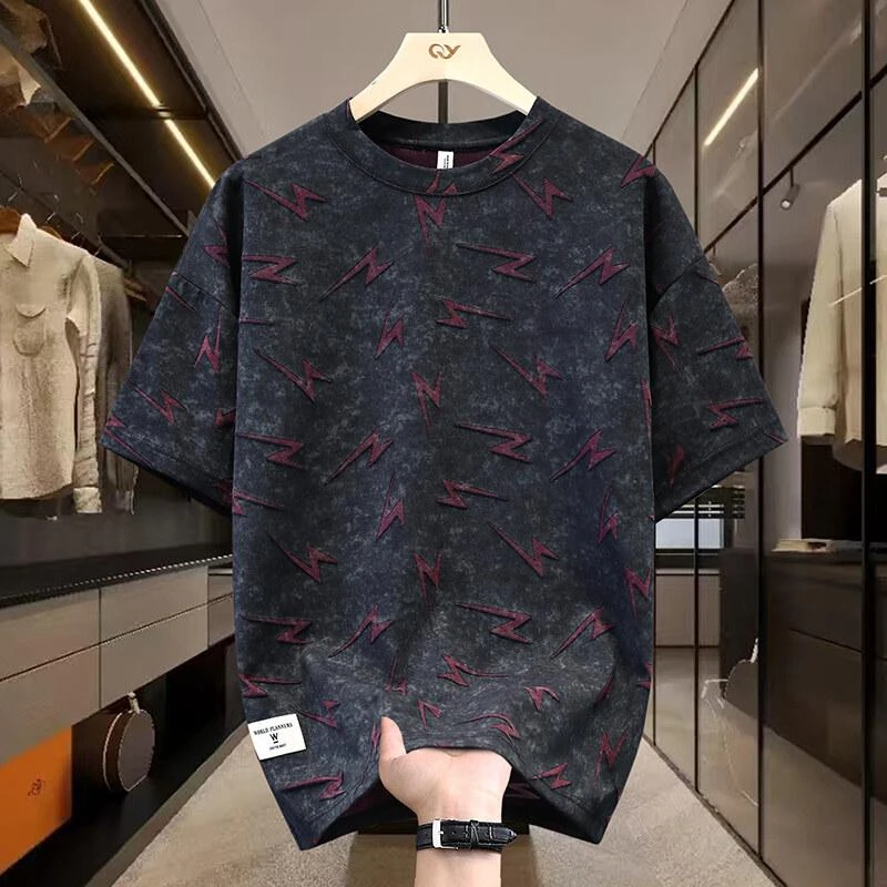 夏季爆款圆领短袖T恤上衣男潮流网红款透气体恤衫夏季男款短袖T恤