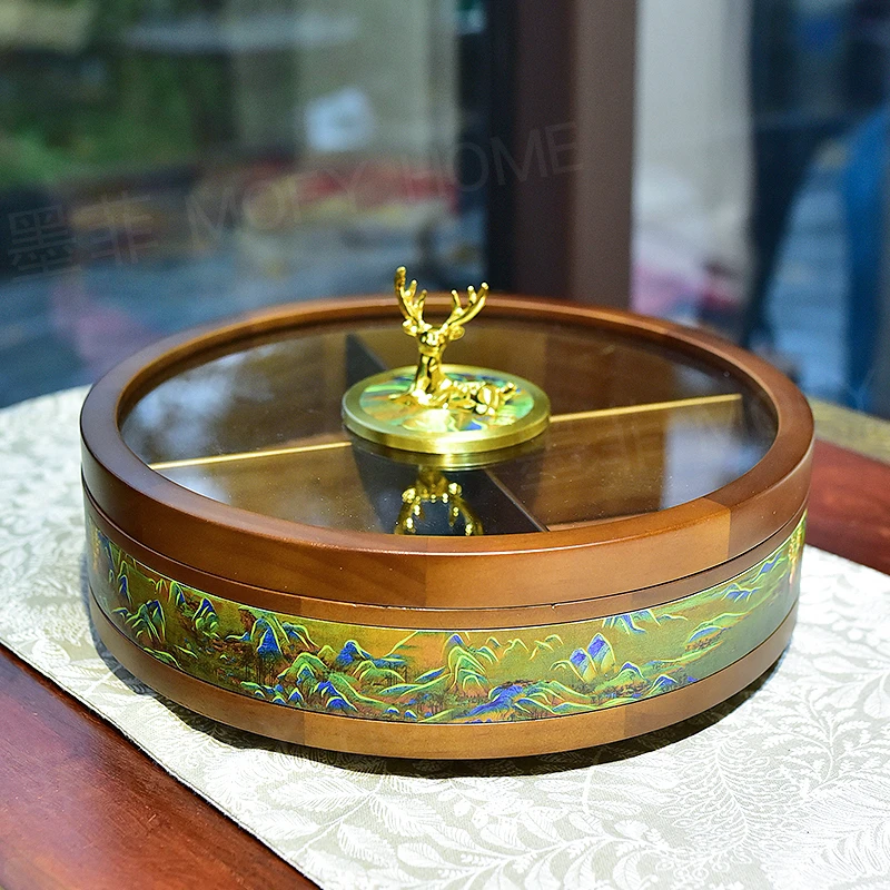 千里江山图四宫格糖果盒干果收纳盒餐桌茶几高档装饰品摆件 墨菲