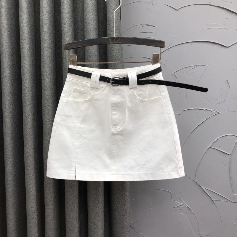 白色高腰显瘦牛仔短裙女2025夏季新款时尚穿搭开叉A字半身包臀裙