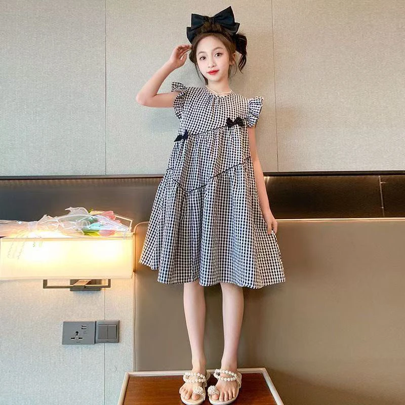 040女童连衣裙2025新款女孩洋气格子裙子儿童薄款公主裙大童