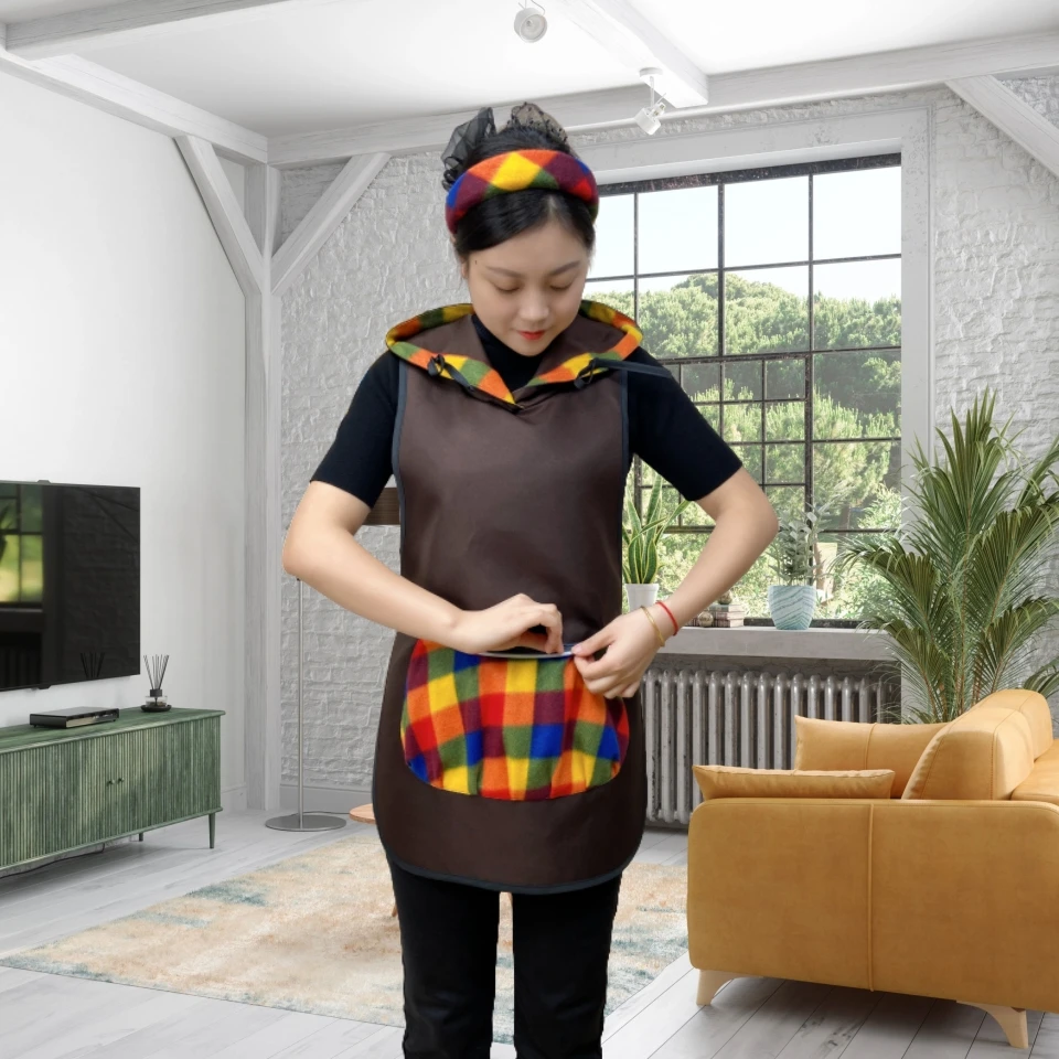 围裙马甲连帽咖啡色擦手大口袋