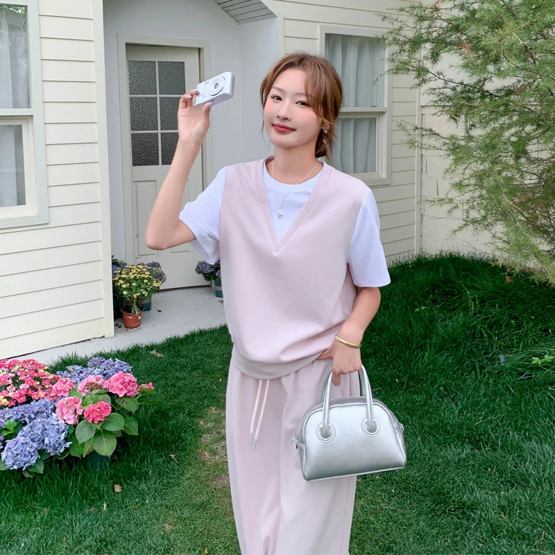 休闲运动套装裙夏季女2025新款小众设计感慵懒风假两件上衣半身裙