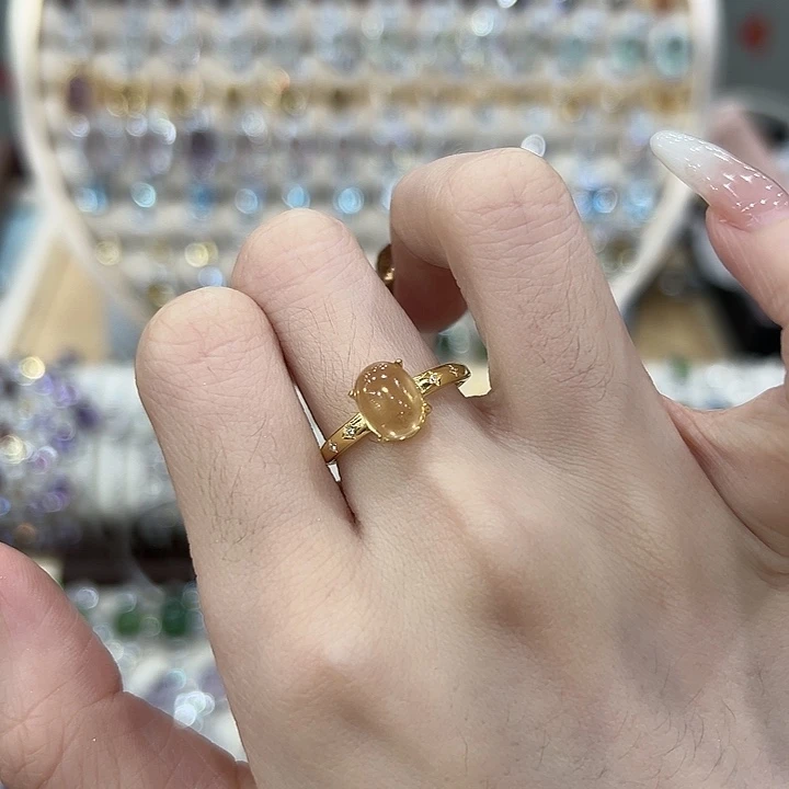 黄晶戒指银S925镶嵌