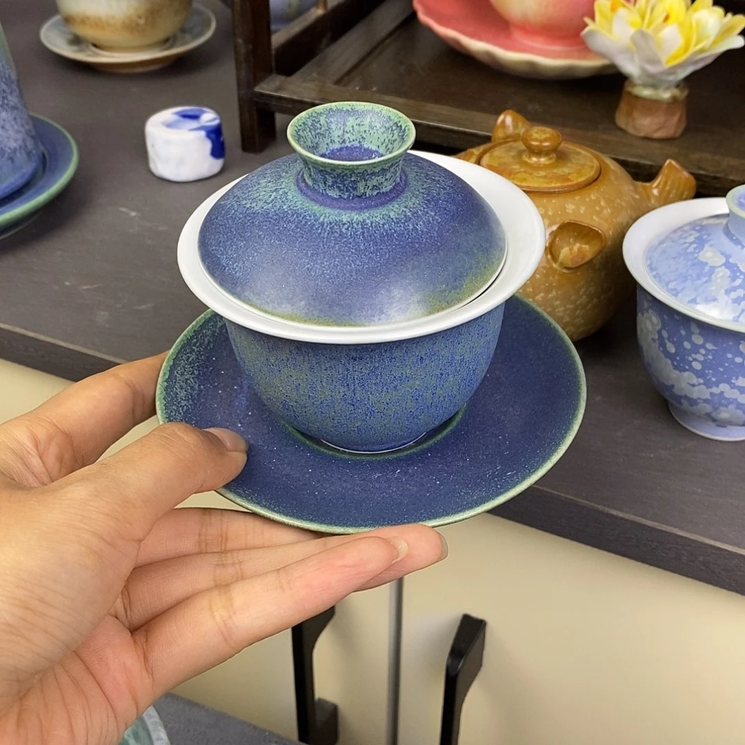 二***)景德镇高温陶瓷三才盖碗