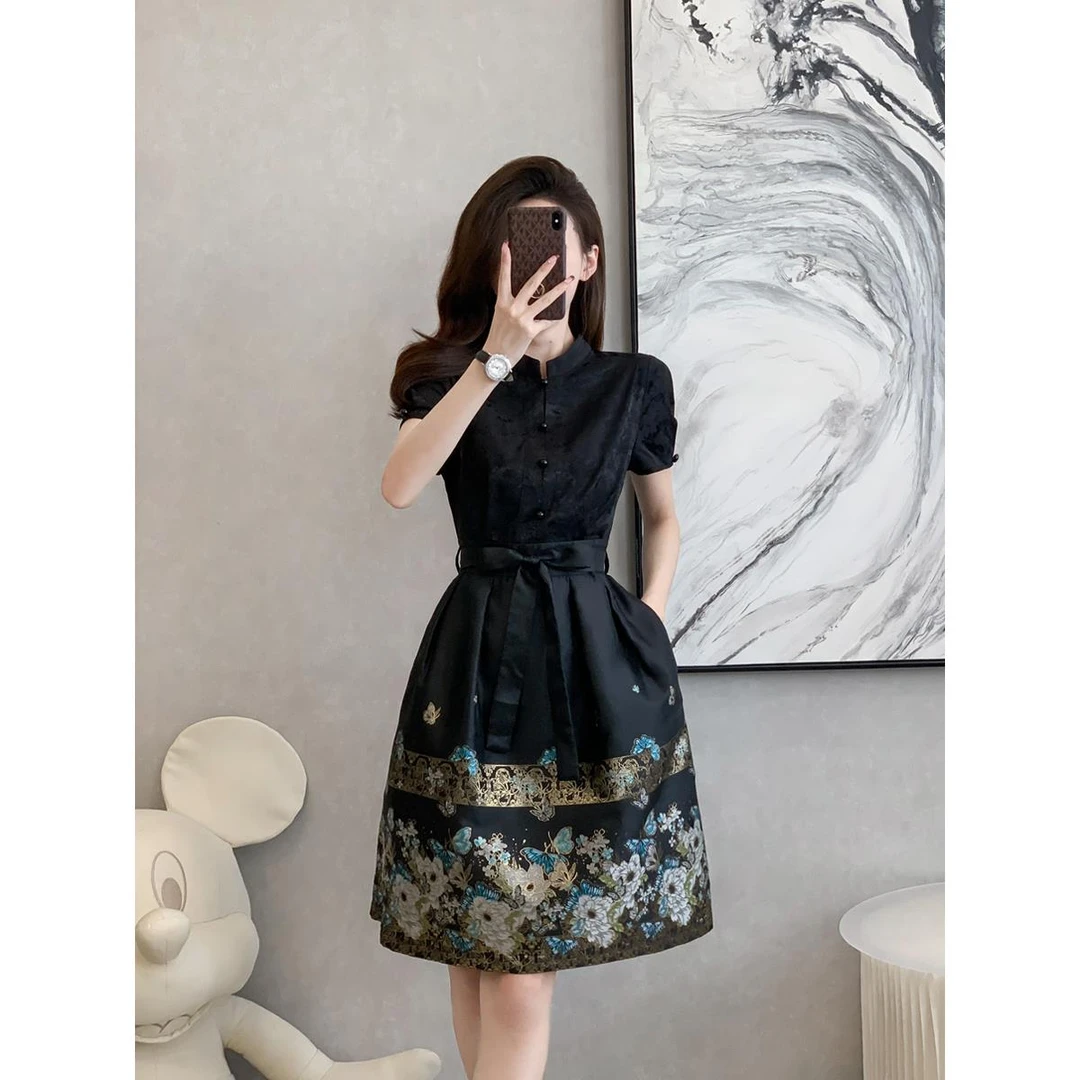 新中式国风女装成人马面裙薄款改良汉服女2024新款夏季衬衫连衣裙