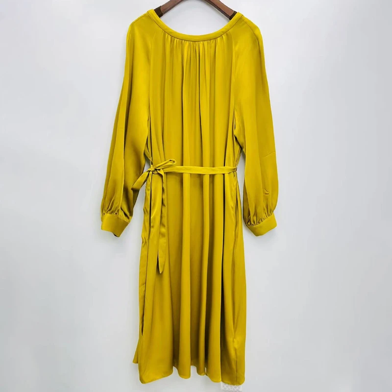 桑蚕丝弹力缎女装抽褶长袖时尚连衣裙72051197