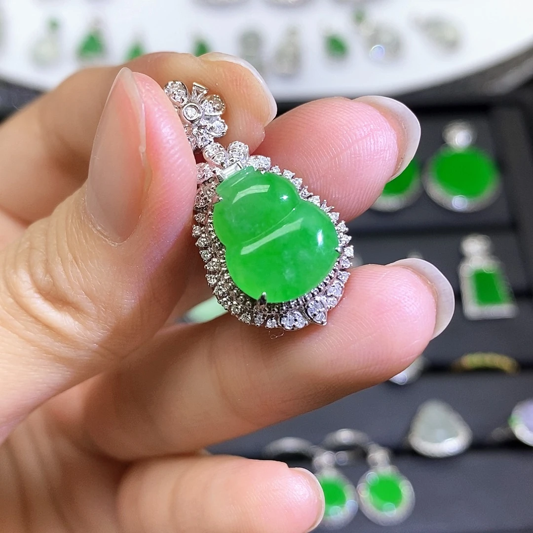 翡翠18K金镶嵌吊坠(不含链)