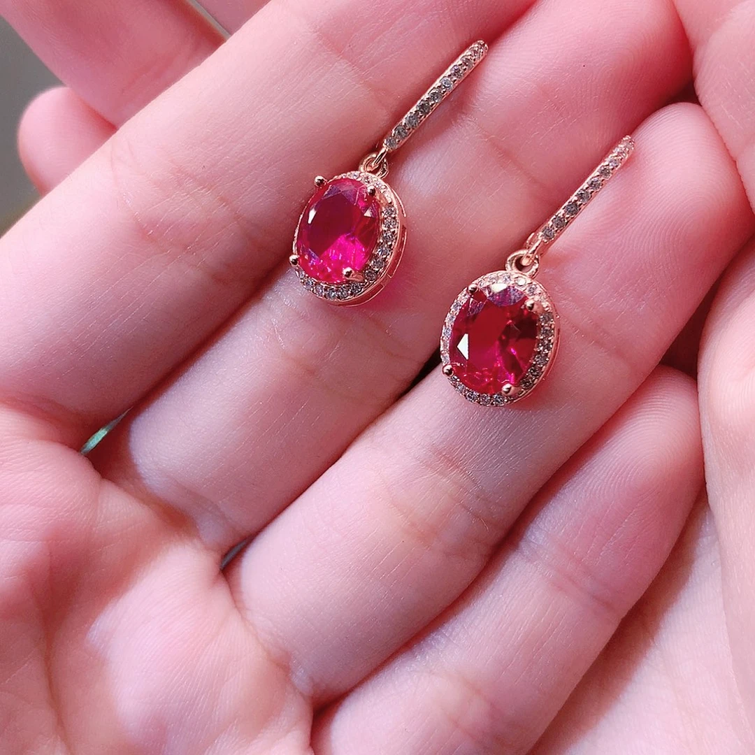 红宝石银S925镶嵌耳饰