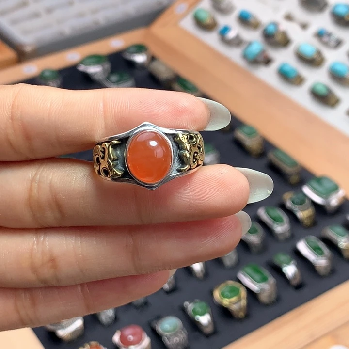 南红玛瑙戒指银S925镶嵌得*