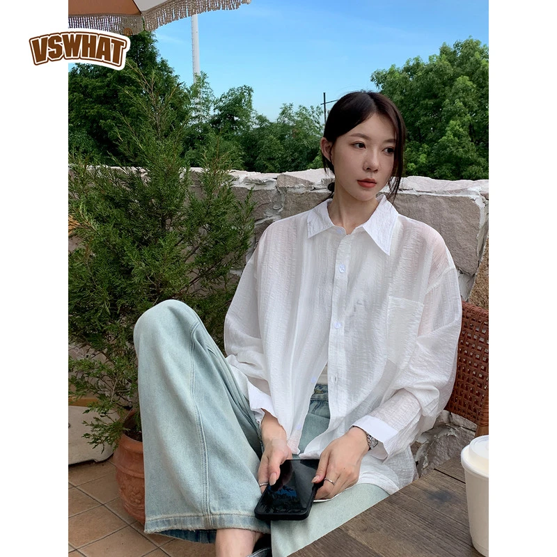 Vs what「海岛记忆」夏季新款休闲物理防晒衬衫女气质薄款罩衫上衣