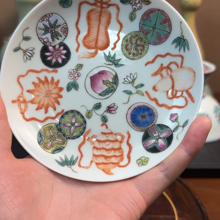 陶瓷润**创粉彩福寿纹饰小盘子