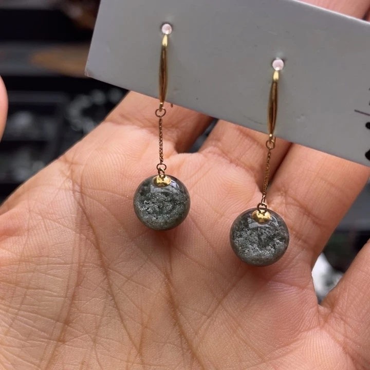 水晶18K金镶嵌耳饰绿幽灵单珠定制