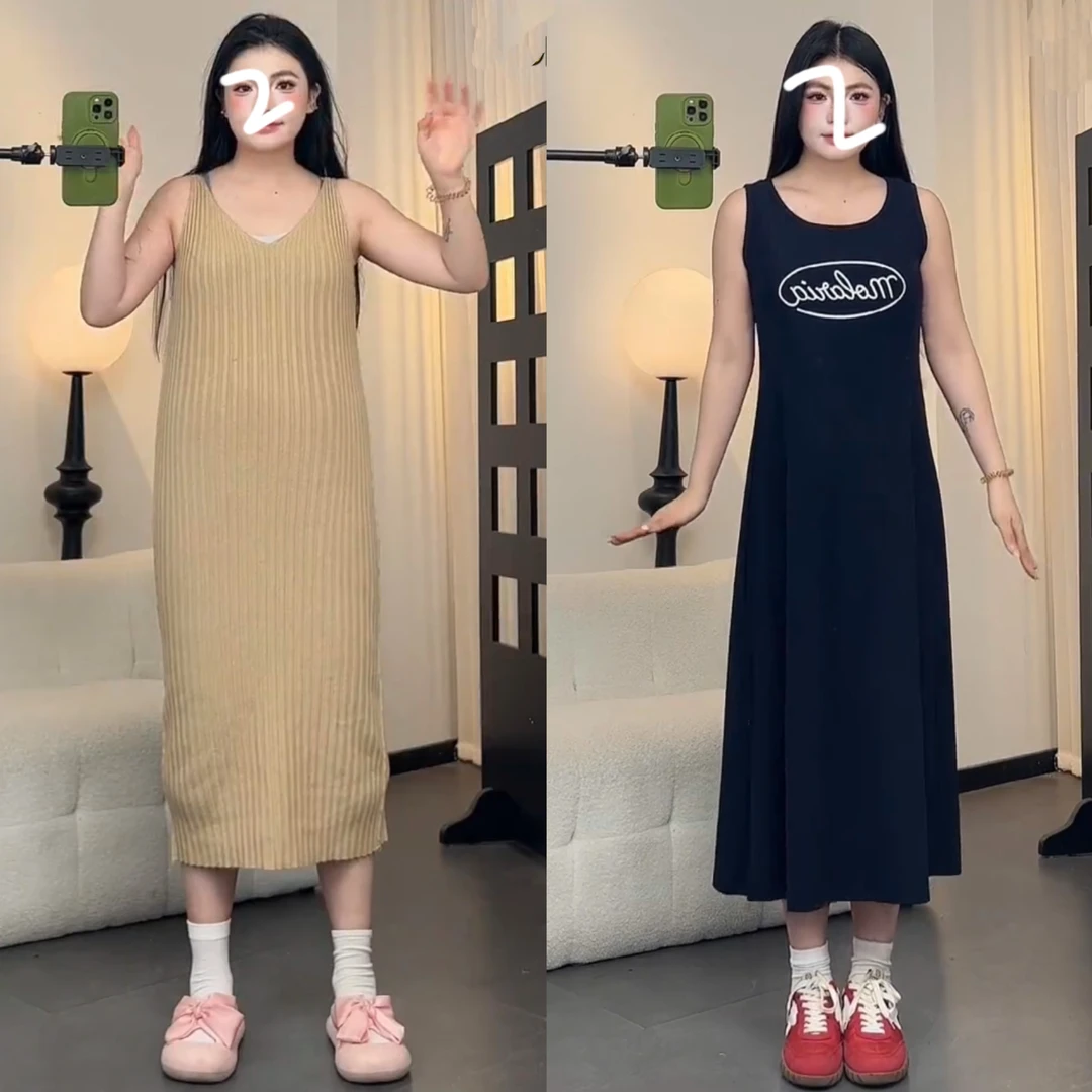 大码女装吊带背心连衣裙女长裙2025新款秋季胖mm格子衬衫两件套