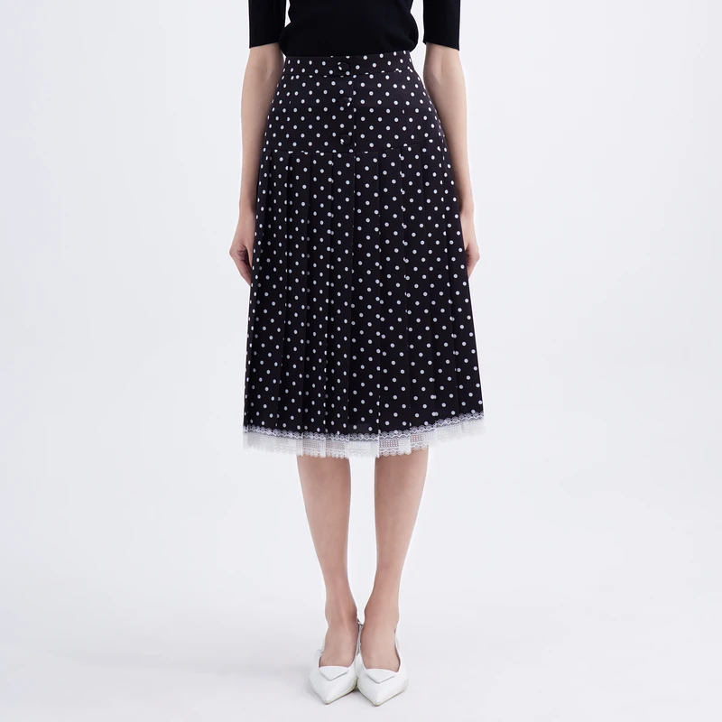 OBEG欧碧倩夏季复古波点蕾丝拼接半身裙10442061