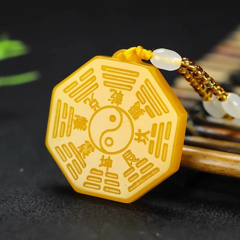 五行八卦挂件八卦吊坠双面雕工项链男女款乾坤牌子车挂琉璃工艺品