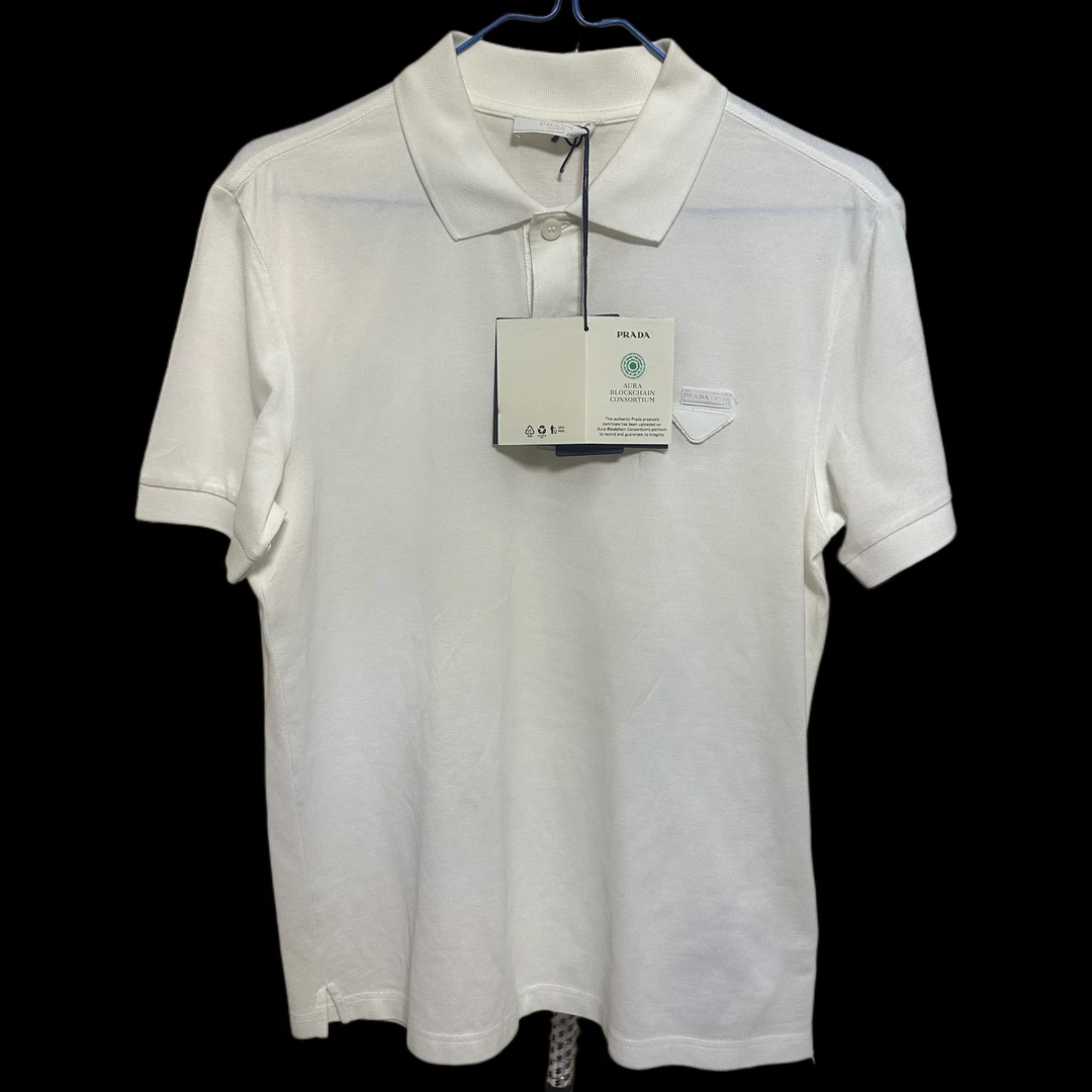 未使用 Prada/普拉达 普拉达双领标三角标白短袖 S码 0192