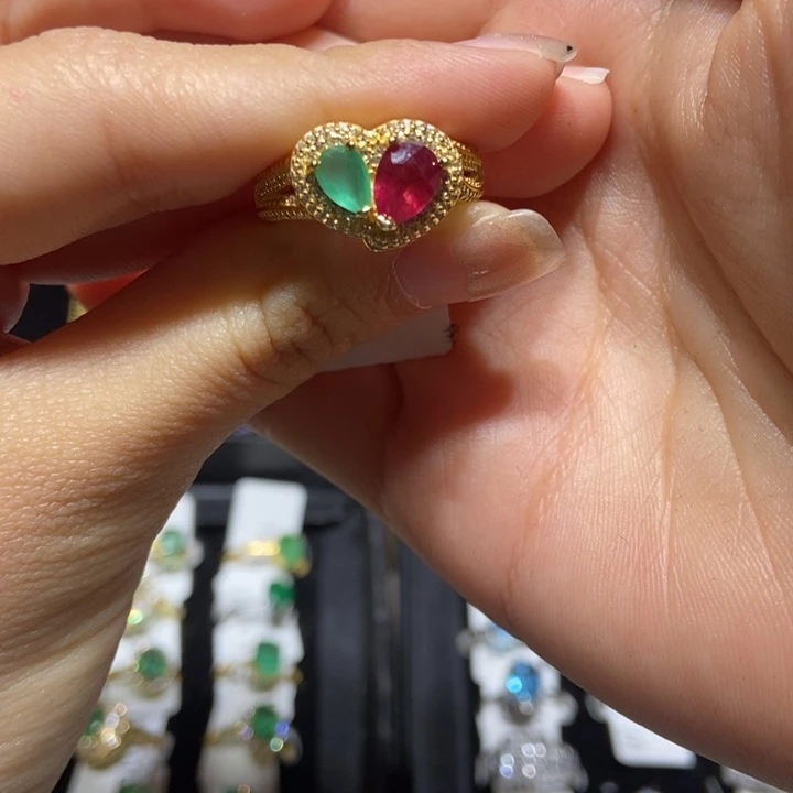 祖母绿戒指银S925镶嵌