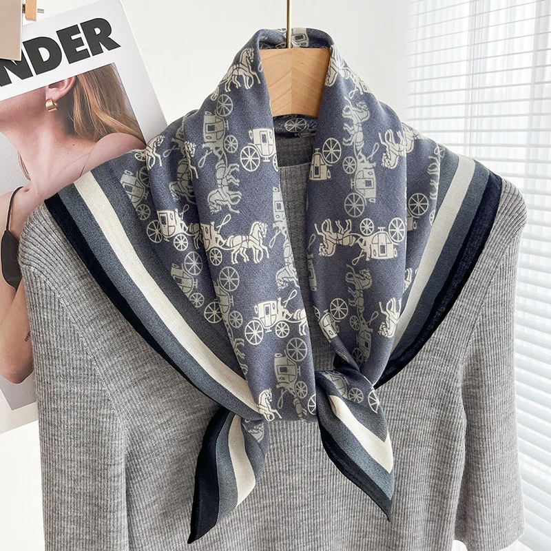 复古马车韩版高货丝毛棉麻70方巾女士复古百搭丝巾围巾薄款时尚