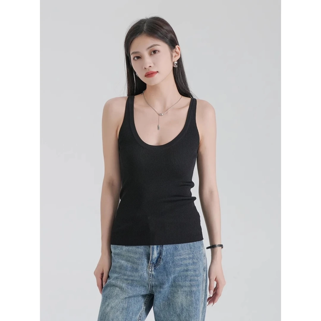 黑色美背针织吊带背心女外穿2025新款夏修身正反两穿打底显瘦上衣