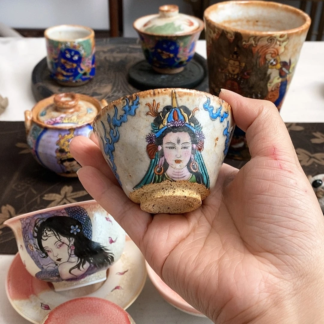 手工手绘虚空藏茶杯