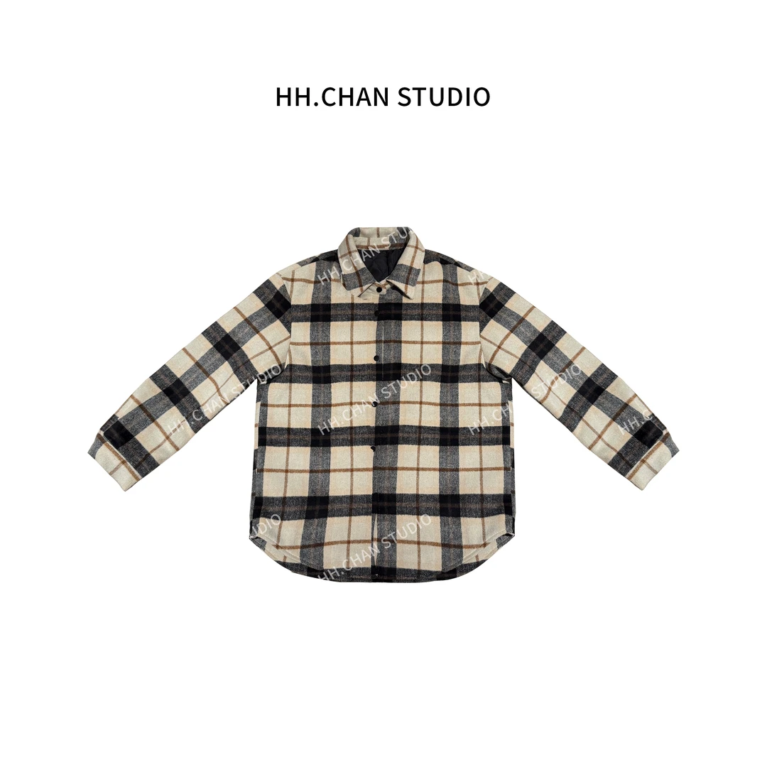 HH.CHAN“米苏威化”冬季加厚毛呢羊毛格纹衬衫HH-6872