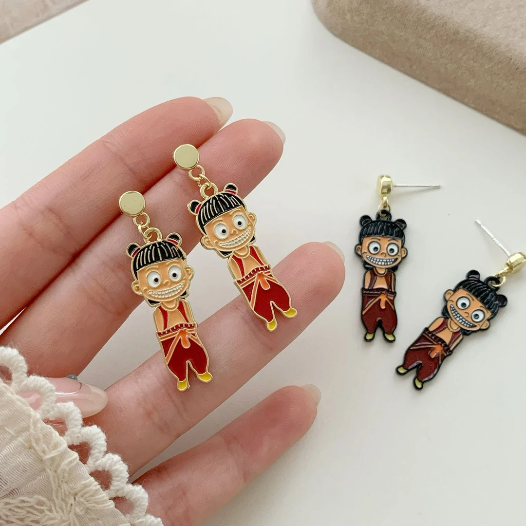 合金耳饰 中国风哪吒动漫同款耳环个性搞怪趣味新款耳饰可爱小众