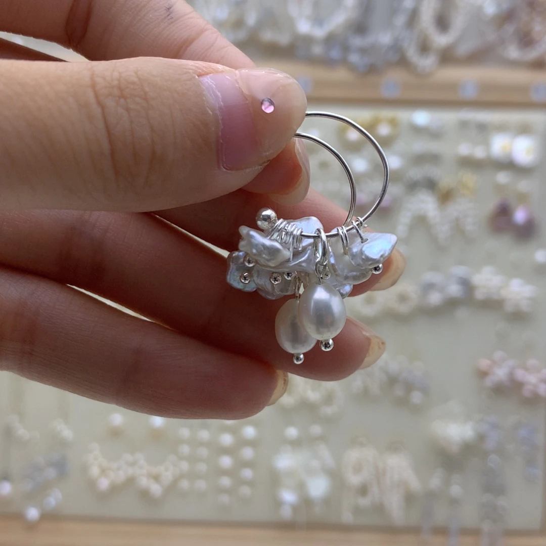 银S925镶嵌淡水珍珠耳饰