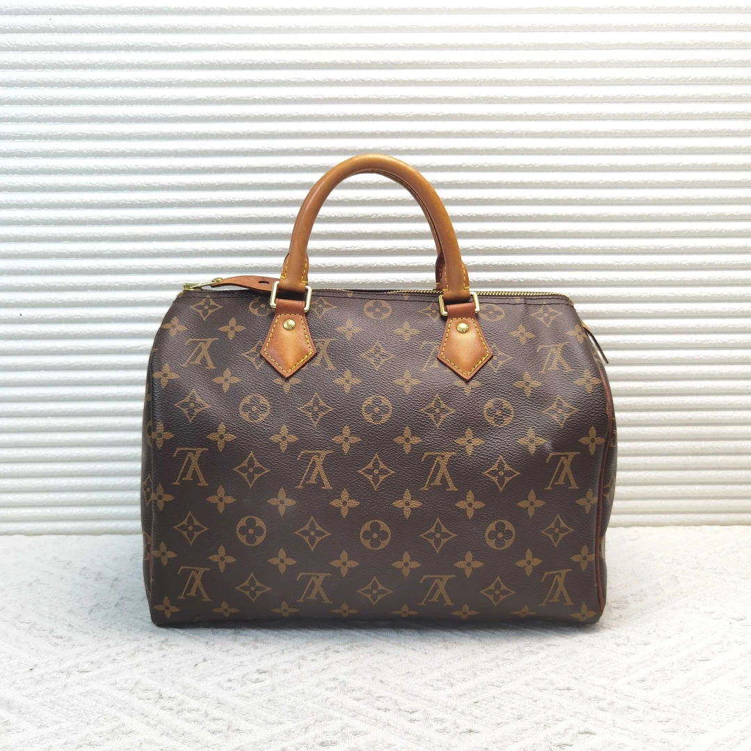 95新 LouisVuitton/路易威登 speedy30老花枕头包手提包斜挎包