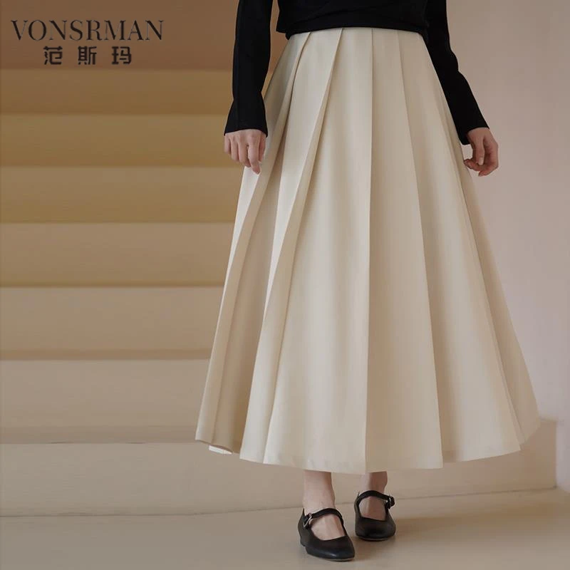 2025新款重工雾面水洗贵货手工压褶高腰显瘦A字优雅百褶半身裙女