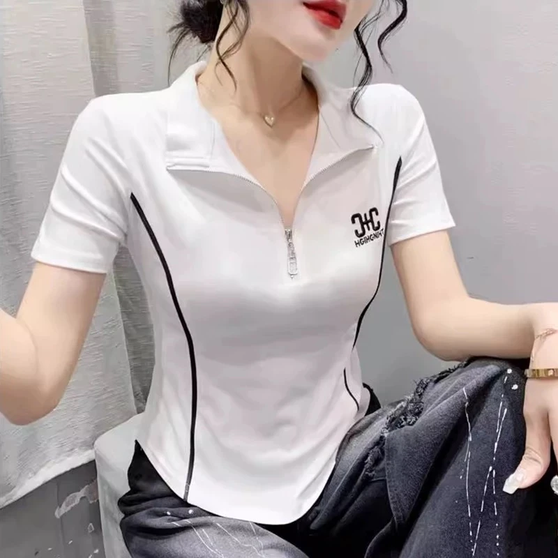 无印心匠A58922 休闲运动显瘦夏季女士拉链立领百搭短袖 K882