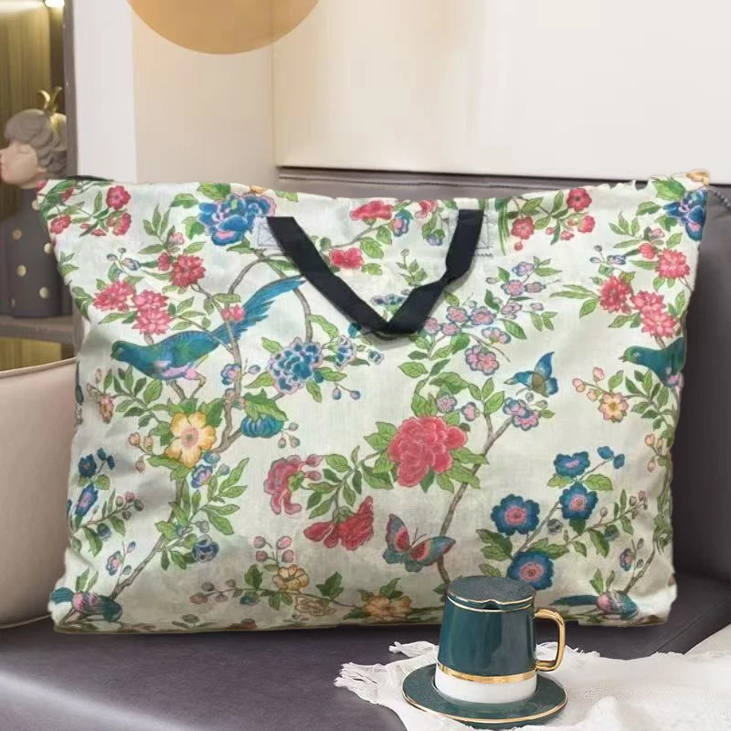 花鸟印花大尺寸收纳包超大容量束口手提被子衣服旅行搬家收纳袋子