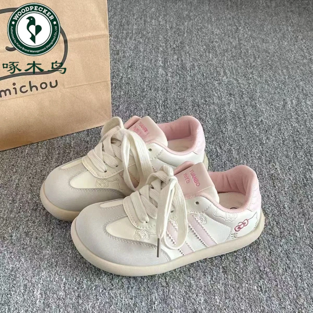 啄木鸟休闲板鞋女款2025春季新款小众鞋子学生厚底小白鞋德训鞋