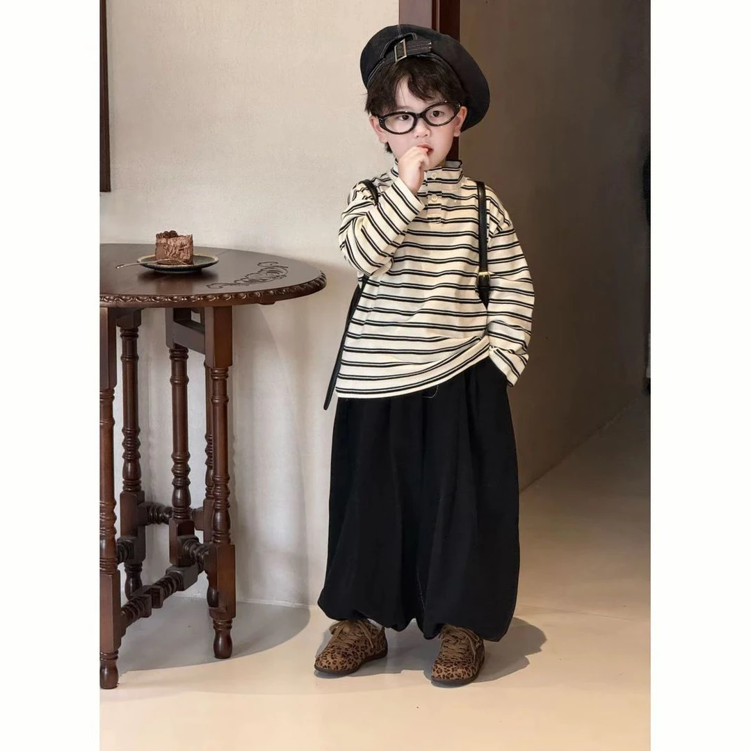 2025男女童秋季童装条纹打底中小童潮酷痞帅套装可爱超萌儿童衣服