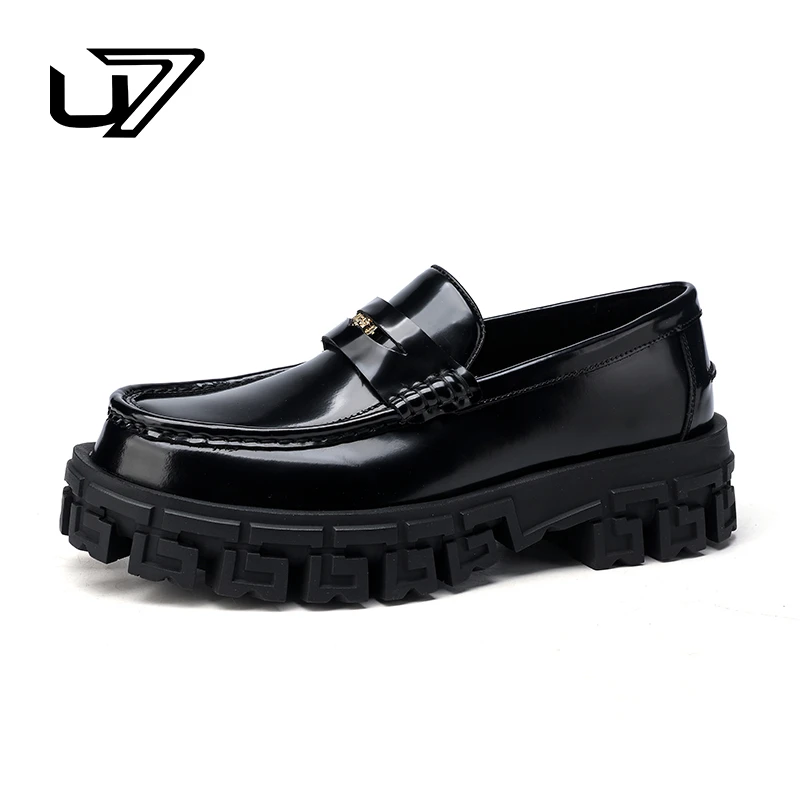 U7品牌男鞋2025新款男士商务正装皮鞋潮流百搭厚底一脚蹬休闲皮鞋