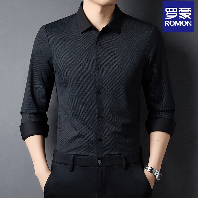 Romon/罗蒙罗蒙衬衫长袖男士男上衣方领外套速干衬衣条纹时尚112