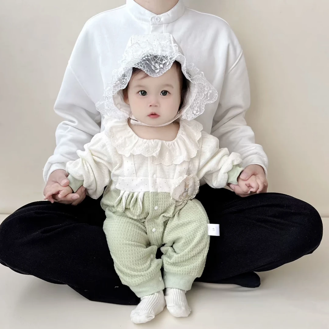 优雅拼色双层连体 女宝宝春款连体衣爬爬服哈衣