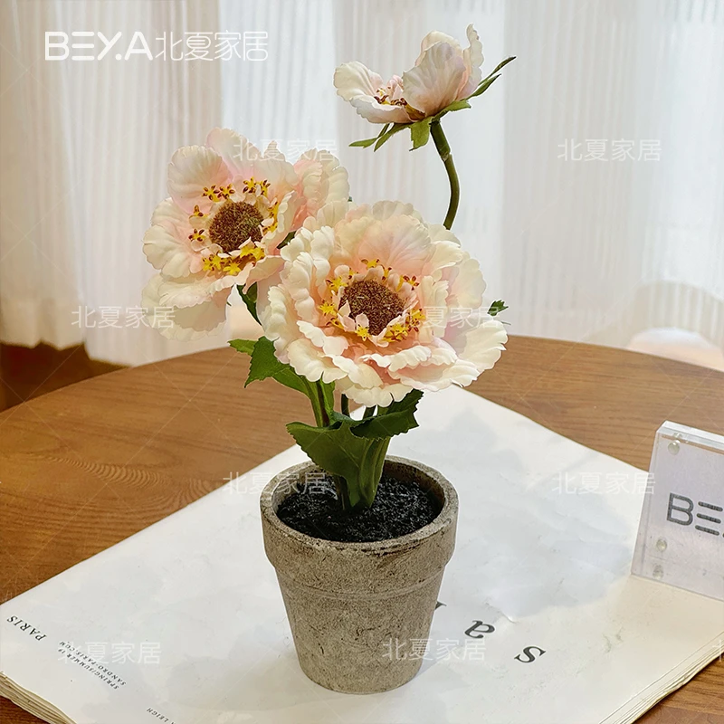 仿真莲鹤牡丹盆栽假花客厅摆设桌面仿真花餐桌花摆件花艺